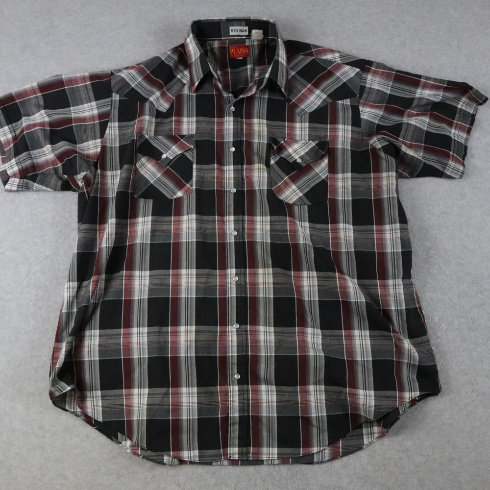 Ely Plains Shirt Mens 2XB Big Man Western Cowboy Pearl Snap Plaid Short‎ Sleeve